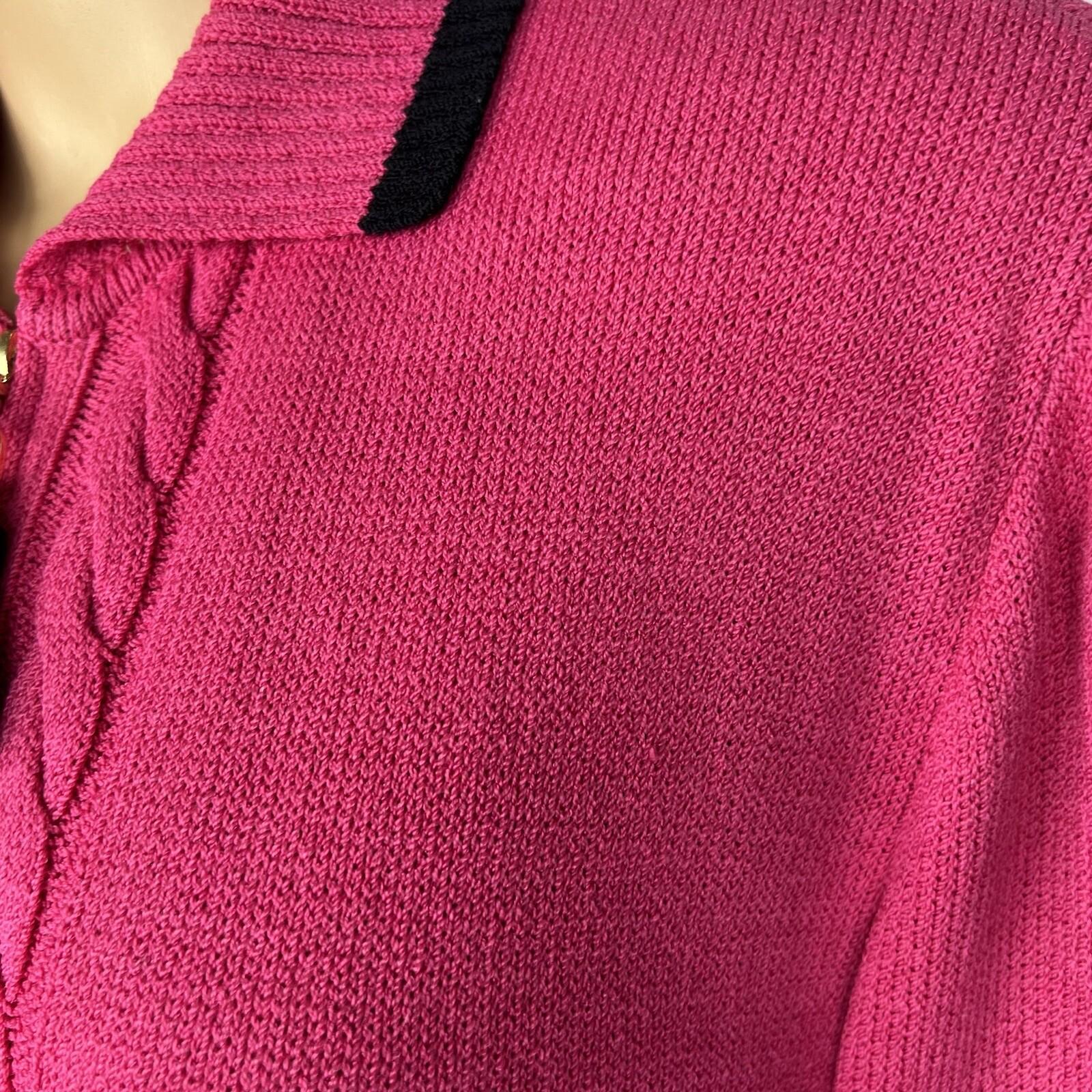 St John Sport By Marie Gray Sweater S Pink Black Knit Zip Up Stretch Pockets