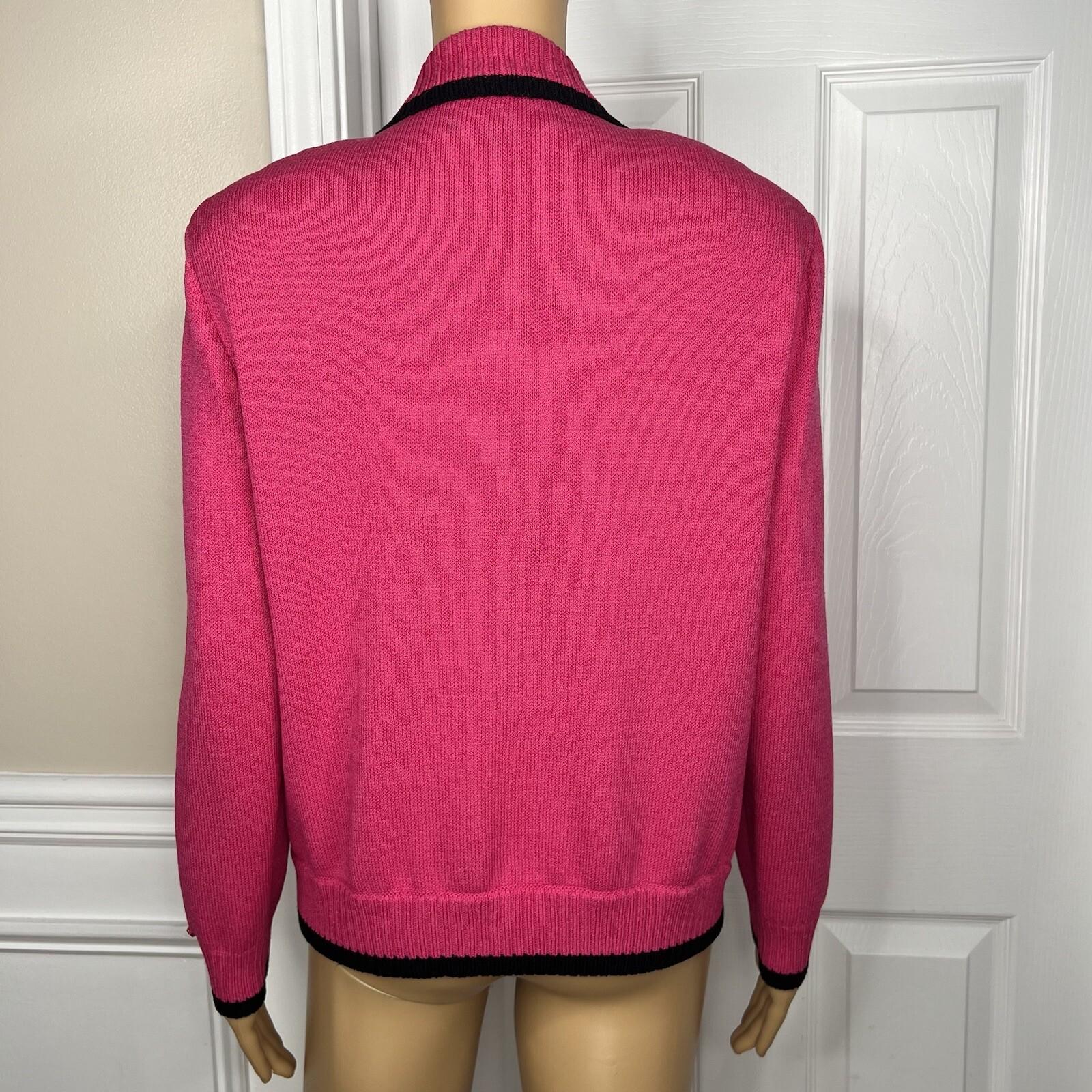 St John Sport By Marie Gray Sweater S Pink Black Knit Zip Up Stretch Pockets