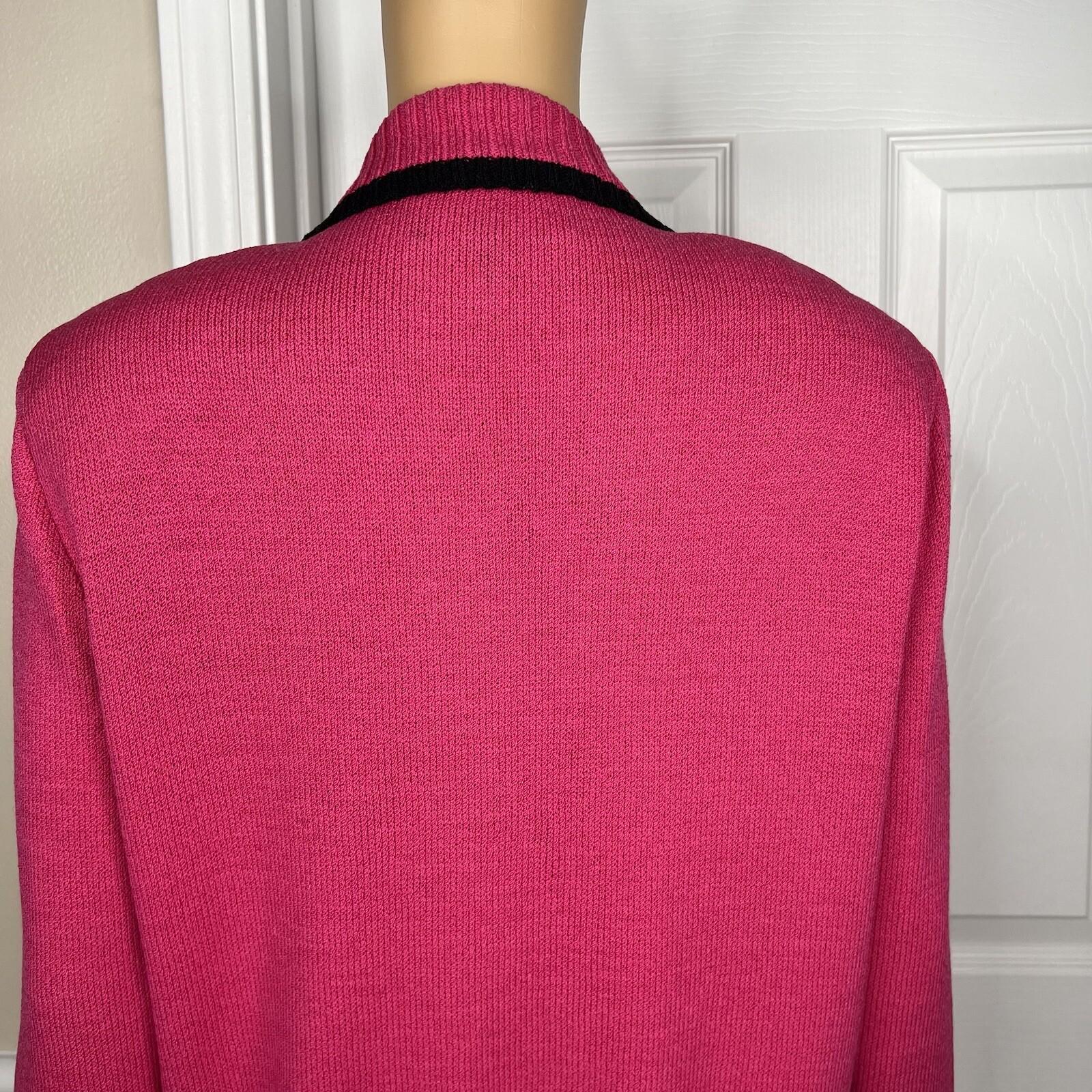 St John Sport By Marie Gray Sweater S Pink Black Knit Zip Up Stretch Pockets