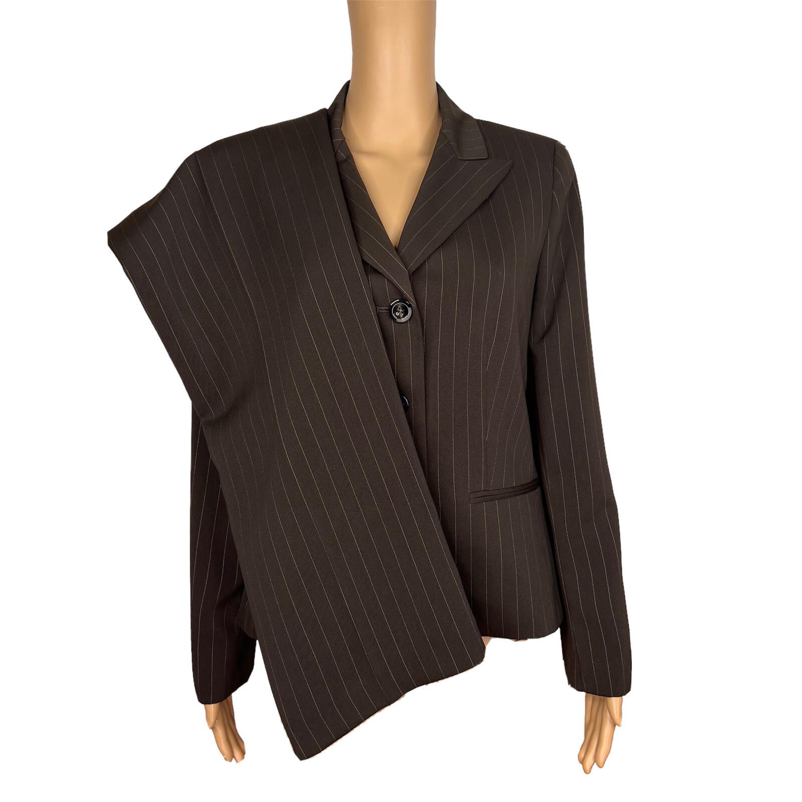 LE SUIT Women Polyester Pant Suit Size 8P Brown Striped Lined Peak Collar 2PC