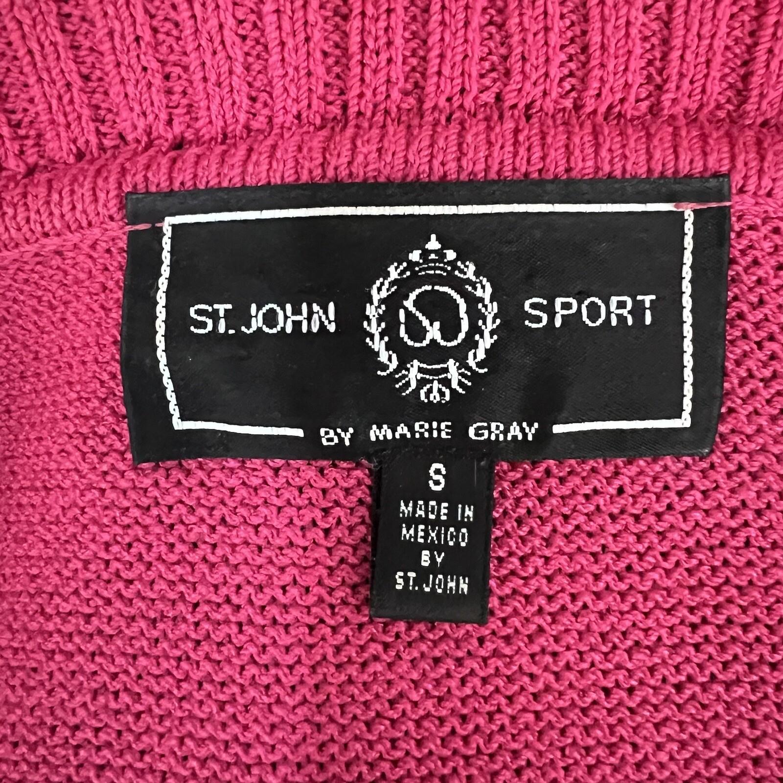 St John Sport By Marie Gray Sweater S Pink Black Knit Zip Up Stretch Pockets