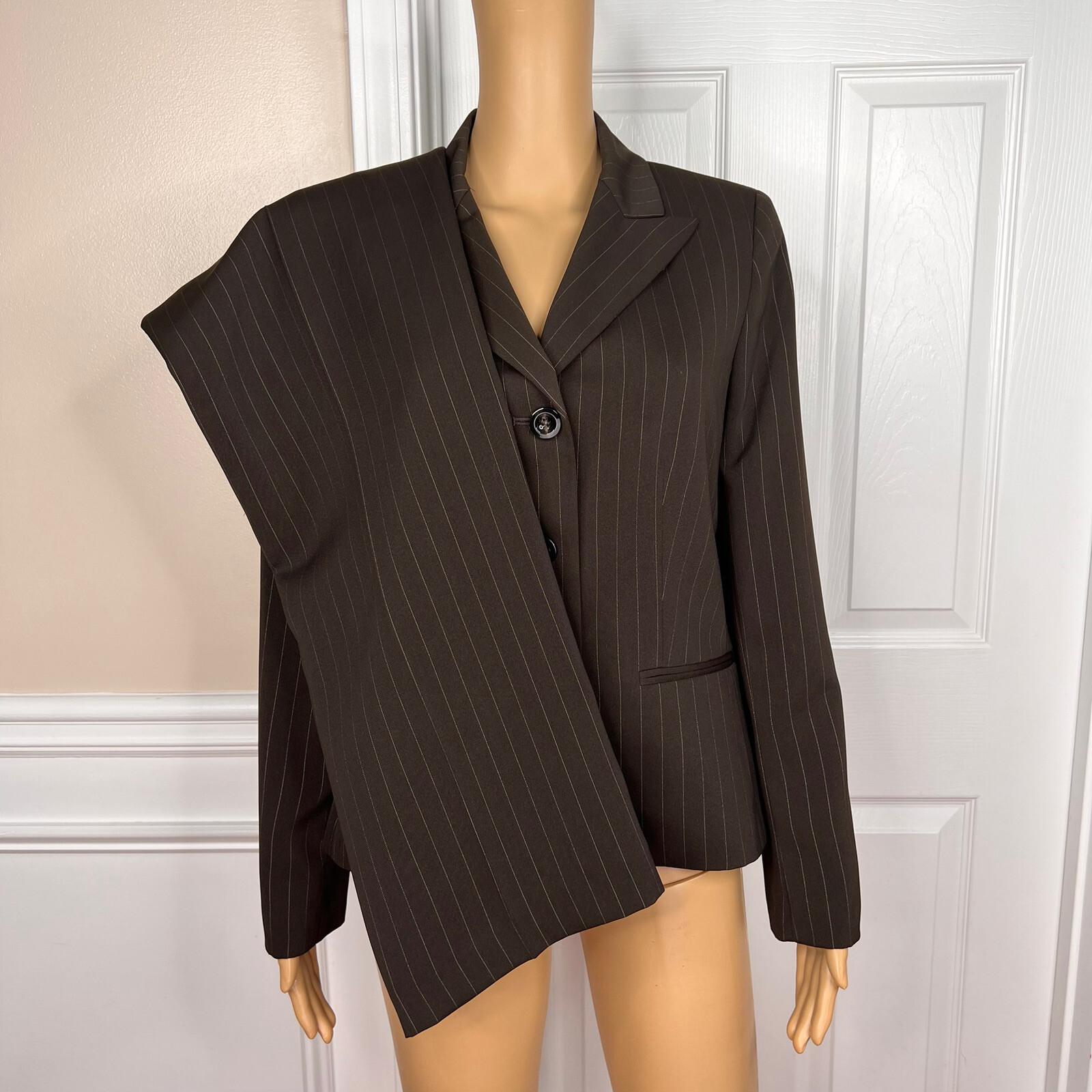 LE SUIT Women Polyester Pant Suit Size 8P Brown Striped Lined Peak Collar 2PC