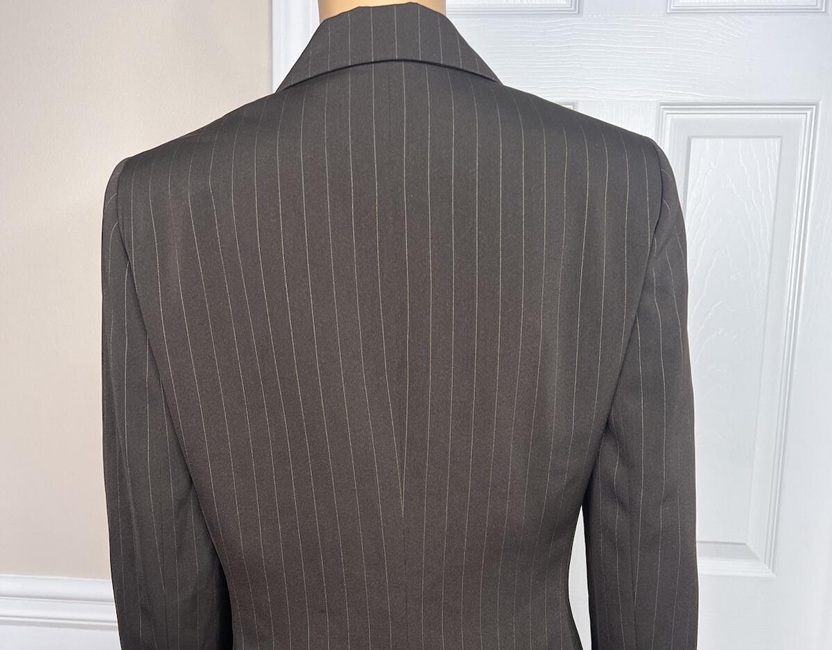 LE SUIT Women Polyester Pant Suit Size 8P Brown Striped Lined Peak Collar 2PC