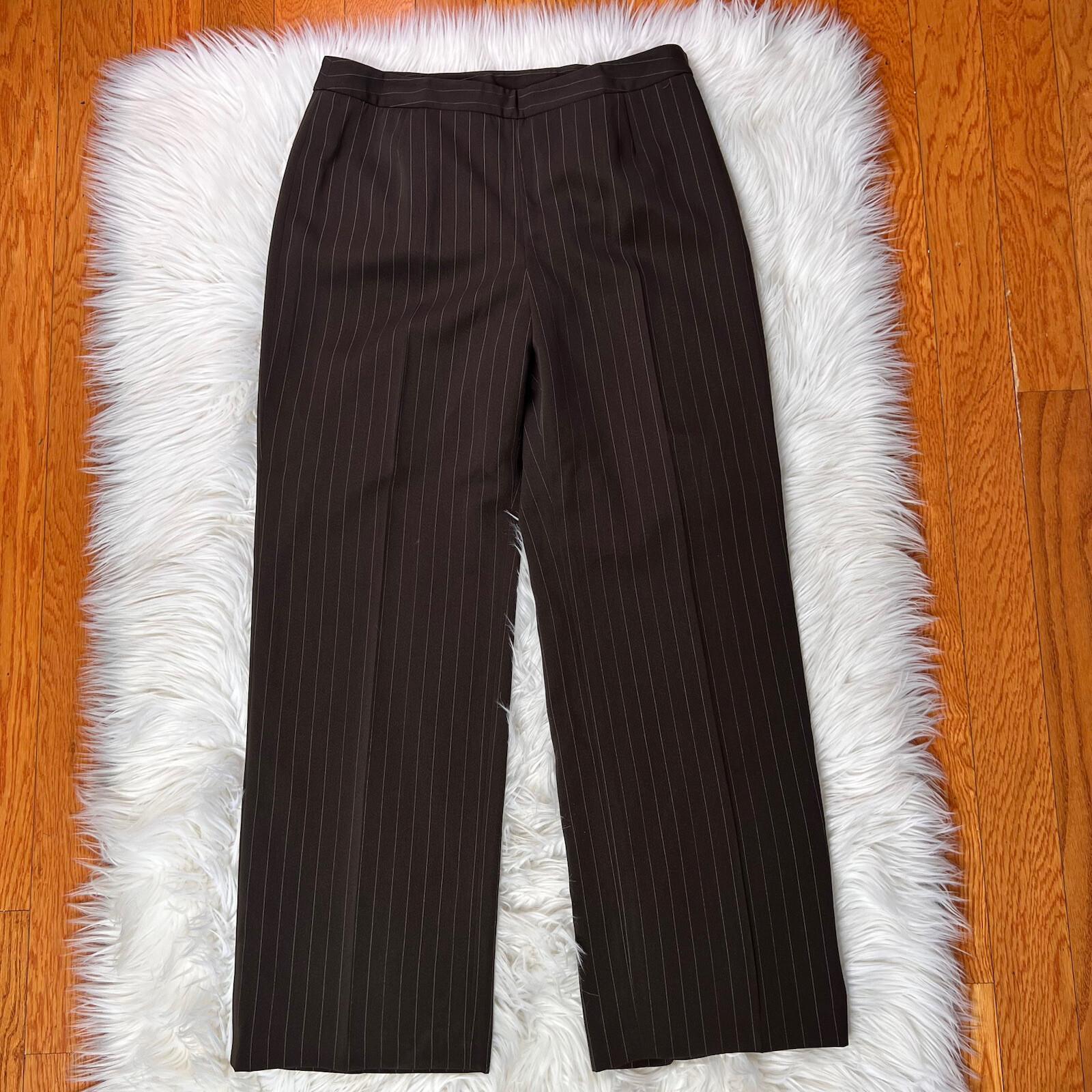 LE SUIT Women Polyester Pant Suit Size 8P Brown Striped Lined Peak Collar 2PC