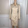 LE SUIT  Women 2PC Beige Floral Polyester Lined Shawl Collar Skirt Suit Size 6