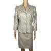 KASPER Metallic Polyester Skirt Suit Size 10P Beige Cocktail Stand Up Collar 2PC