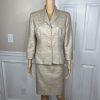 KASPER Metallic Polyester Skirt Suit Size 10P Beige Cocktail Stand Up Collar 2PC