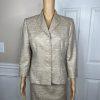 KASPER Metallic Polyester Skirt Suit Size 10P Beige Cocktail Stand Up Collar 2PC