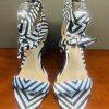 INC International Concepts Block Heel Shoes 9M Black White Striped Tie Up Ribbon