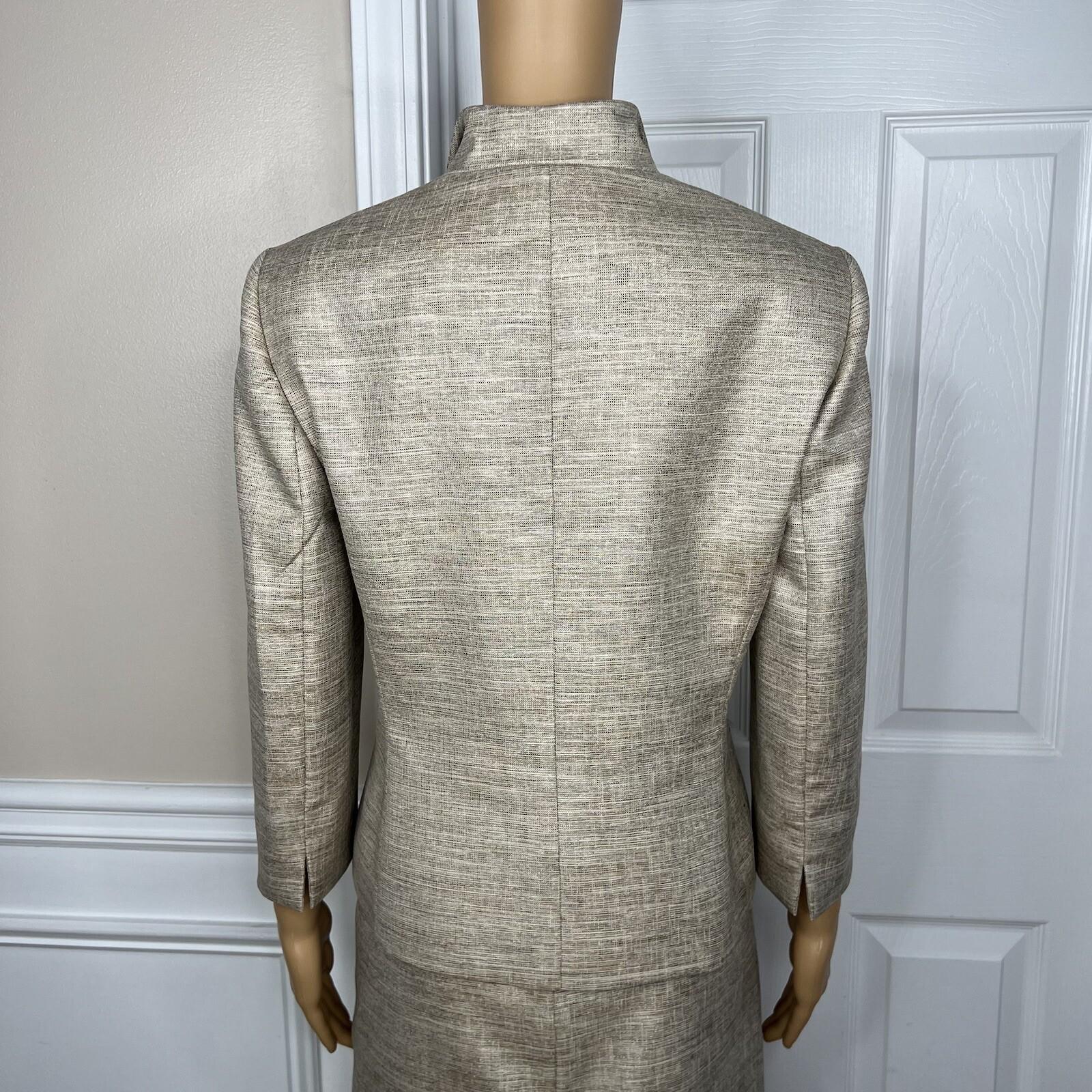 KASPER Metallic Polyester Skirt Suit Size 10P Beige Cocktail Stand Up Collar 2PC