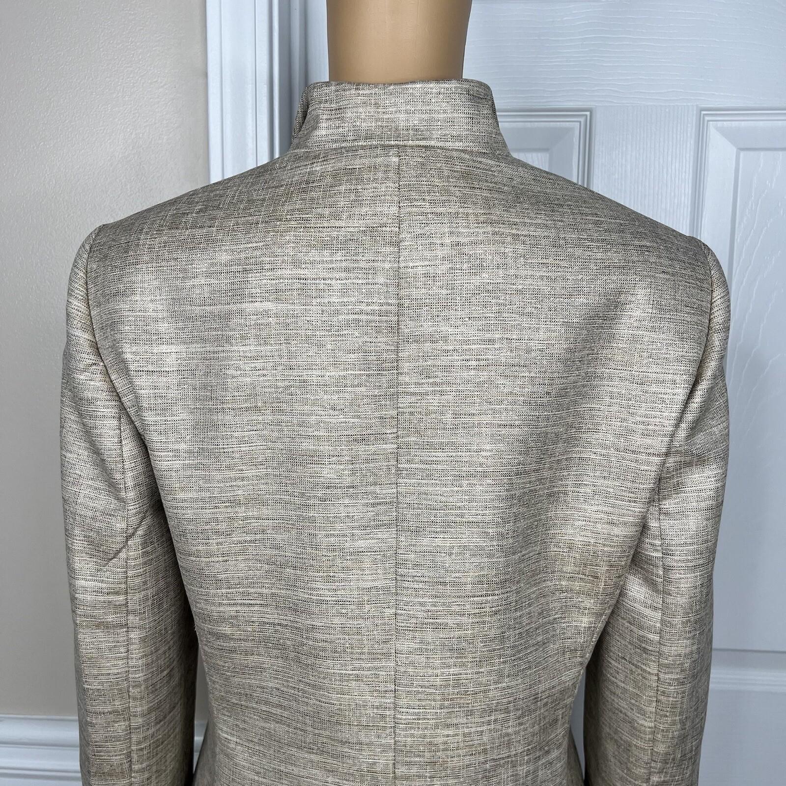 KASPER Metallic Polyester Skirt Suit Size 10P Beige Cocktail Stand Up Collar 2PC