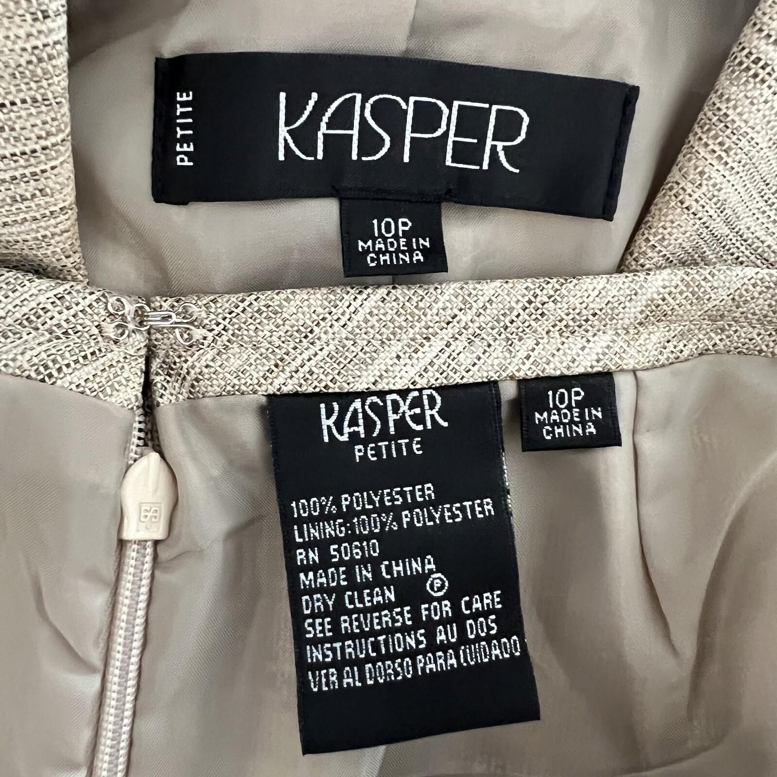 KASPER Metallic Polyester Skirt Suit Size 10P Beige Cocktail Stand Up Collar 2PC
