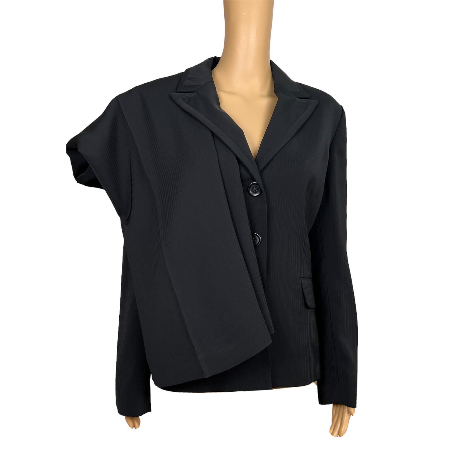 KASPER Women 2PC Black Striped Polyester Lined Peak Collar Pant Suit Size 14
