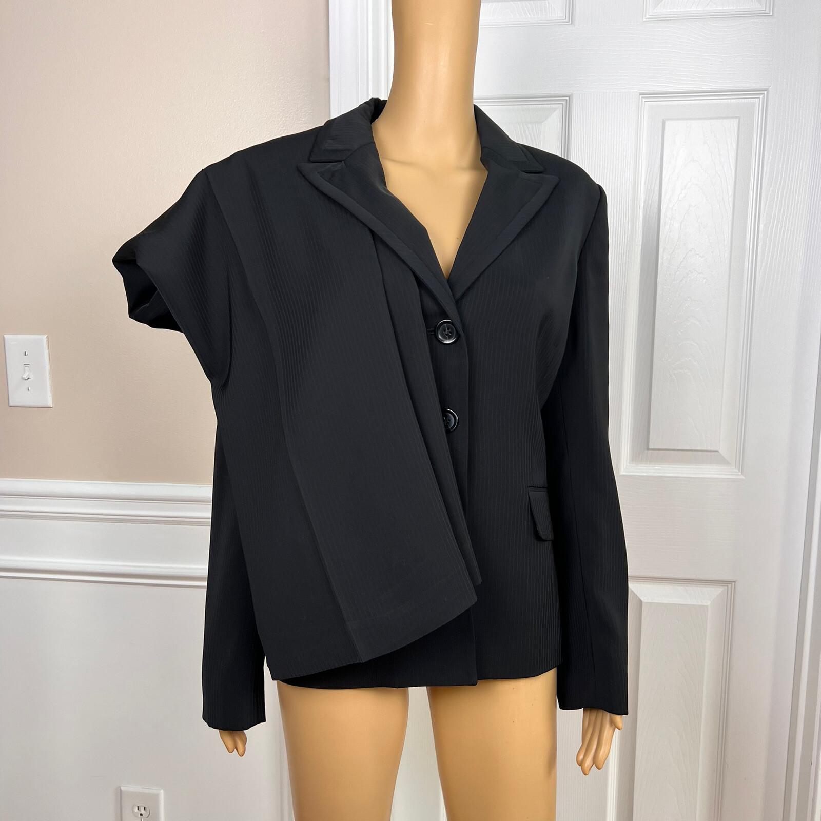 KASPER Women 2PC Black Striped Polyester Lined Peak Collar Pant Suit Size 14
