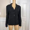 KASPER Women 2PC Black Striped Polyester Lined Peak Collar Pant Suit Size 14