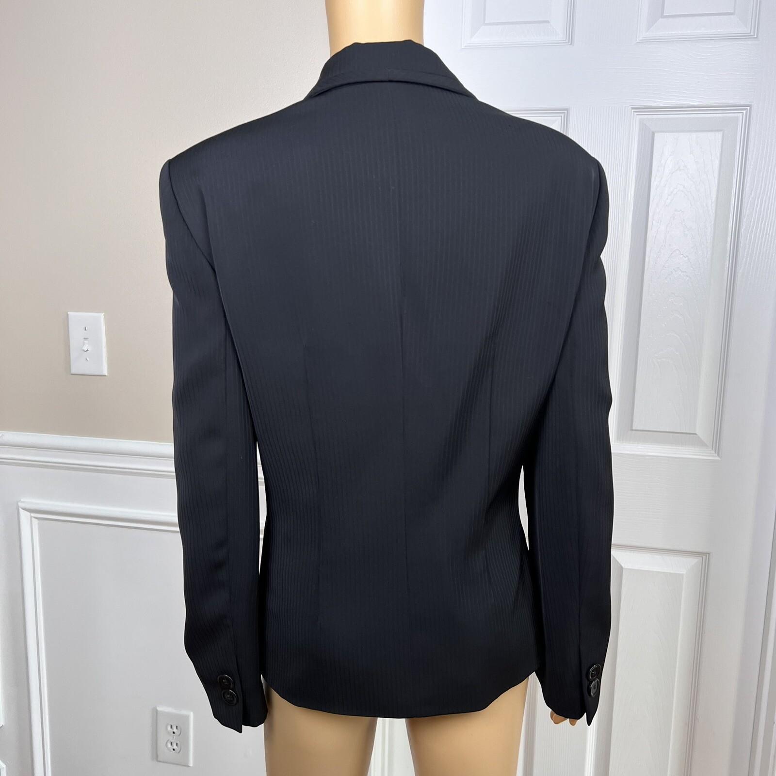 KASPER Women 2PC Black Striped Polyester Lined Peak Collar Pant Suit Size 14