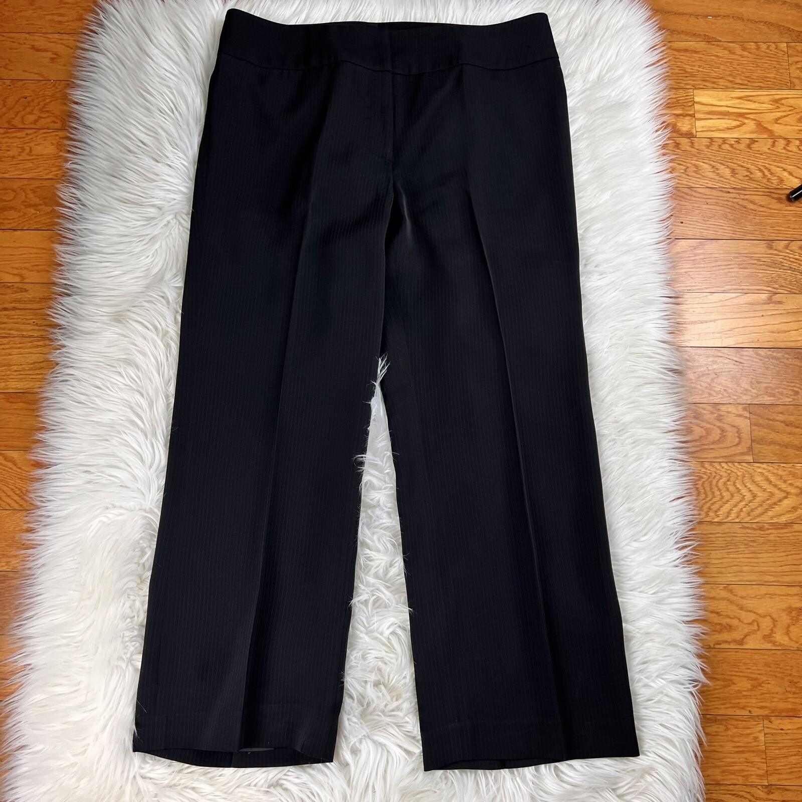 KASPER Women 2PC Black Striped Polyester Lined Peak Collar Pant Suit Size 14