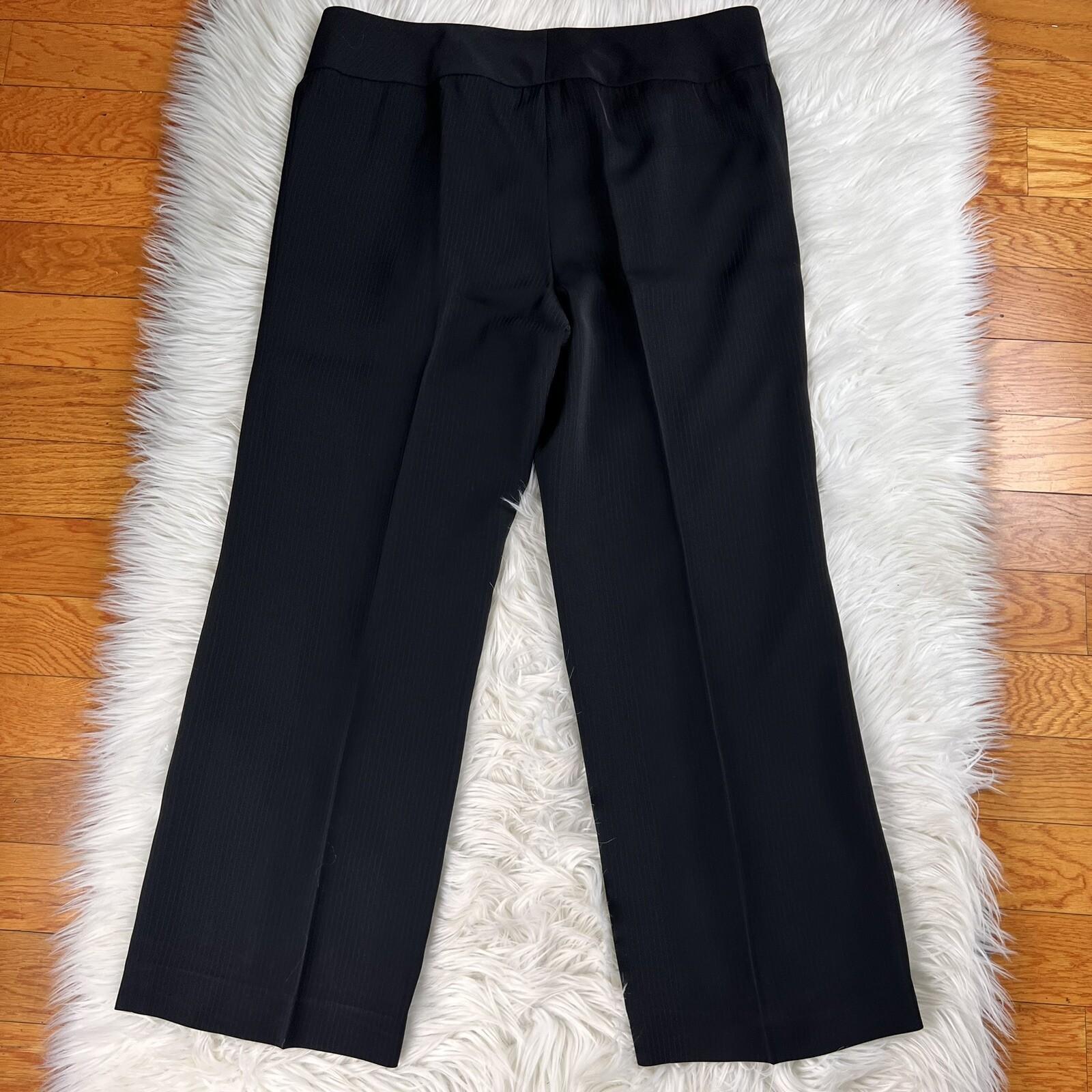 KASPER Women 2PC Black Striped Polyester Lined Peak Collar Pant Suit Size 14