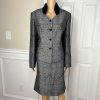 John Meyer Polyester Rayon Skirt Suit 12 Gray Floral Faux Fur Collar 2 Piece