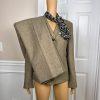 LE SUIT Women 3PC Peanut Polyester Lined Peak Collar Pant Suit Scarf Size 10