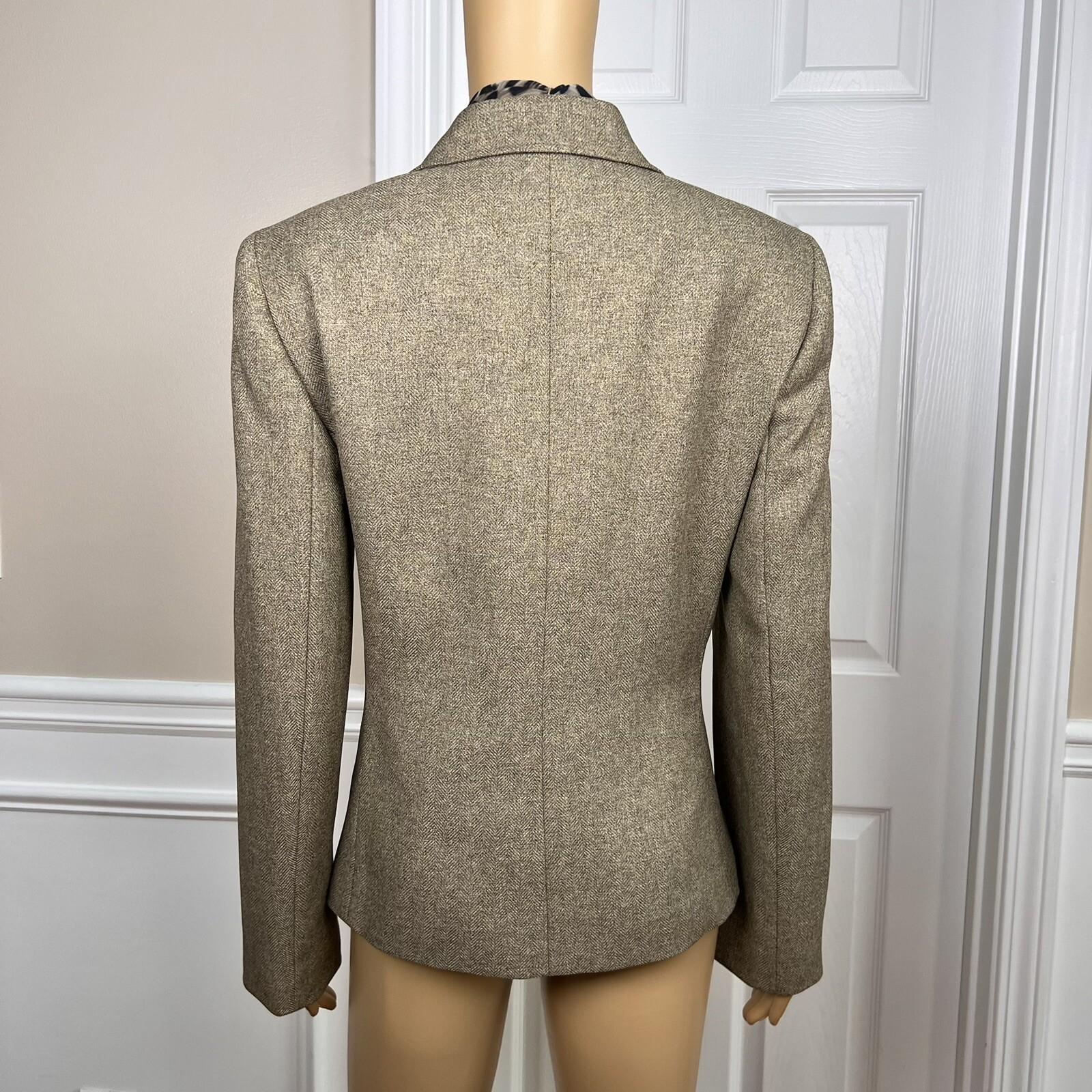 LE SUIT Women 3PC Peanut Polyester Lined Peak Collar Pant Suit Scarf Size 10