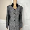 John Meyer Polyester Rayon Skirt Suit 12 Gray Floral Faux Fur Collar 2 Piece
