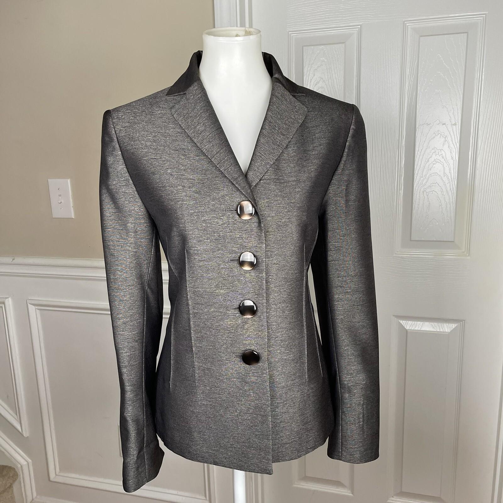 LE SUIT Women Gray Charcoal Metallic Polyester Peak Collar Blazer Suit Size 10
