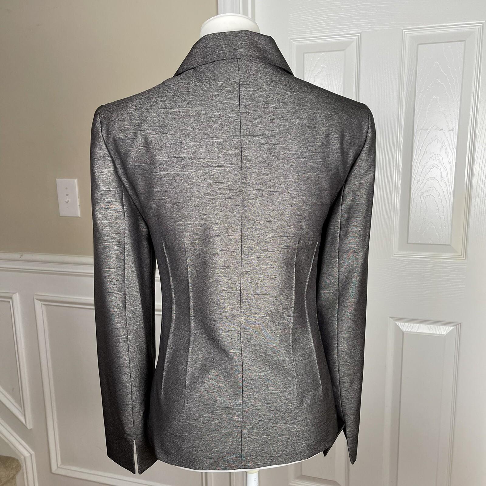 LE SUIT Women Gray Charcoal Metallic Polyester Peak Collar Blazer Suit Size 10