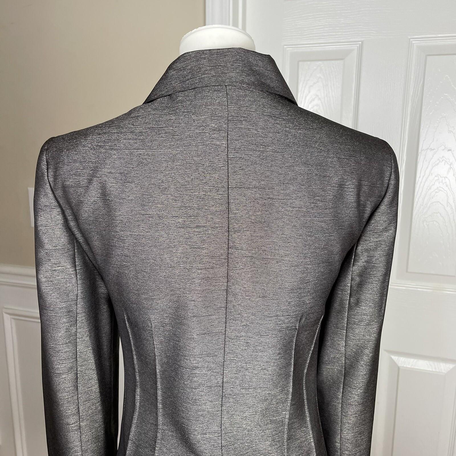 LE SUIT Women Gray Charcoal Metallic Polyester Peak Collar Blazer Suit Size 10