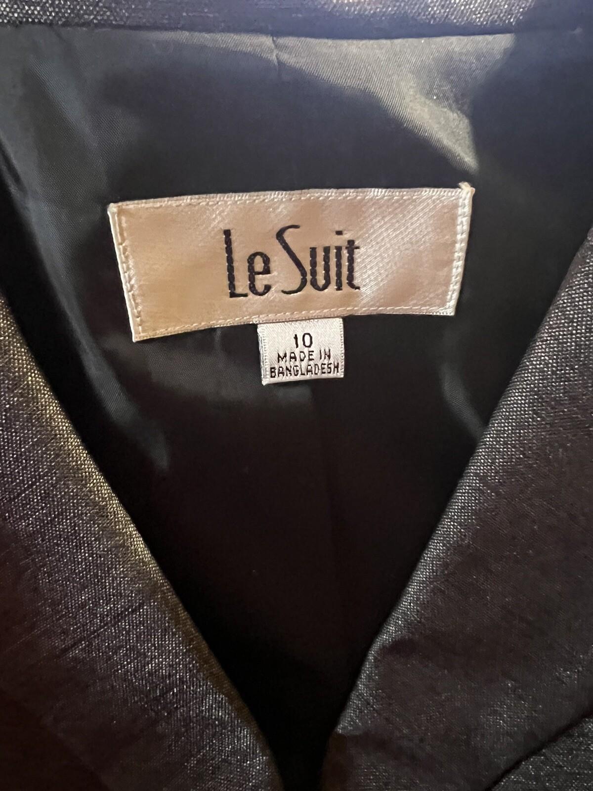 LE SUIT Women Gray Charcoal Metallic Polyester Peak Collar Blazer Suit Size 10