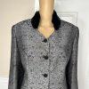 John Meyer Polyester Rayon Skirt Suit 12 Gray Floral Faux Fur Collar 2 Piece