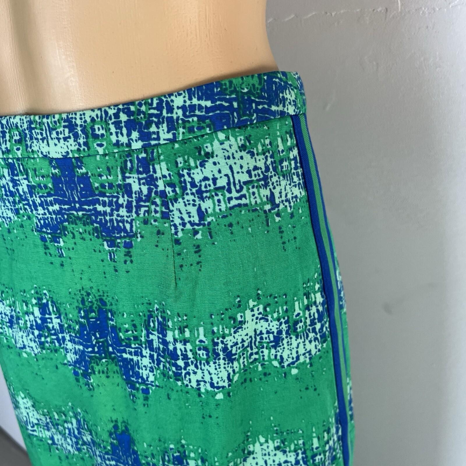 Tracy Reese Viscose Rayon Pencil Skirt Size 8 Green Blue Abstract Ribbon Stretch