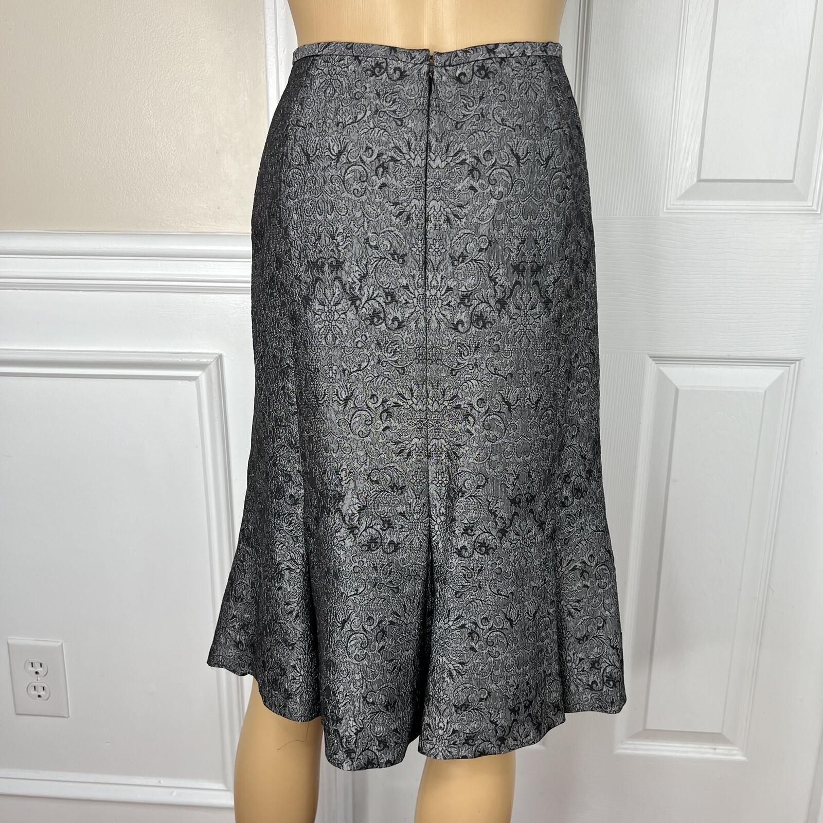 John Meyer Polyester Rayon Skirt Suit 12 Gray Floral Faux Fur Collar 2 Piece