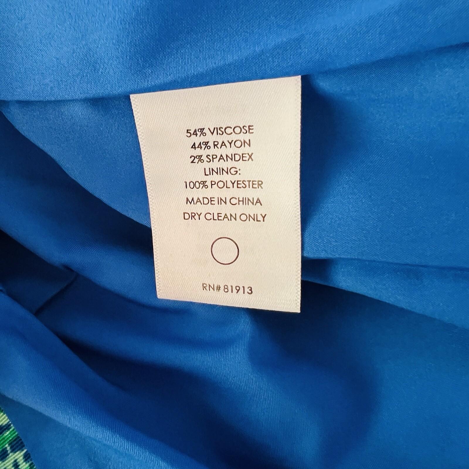 Tracy Reese Viscose Rayon Pencil Skirt Size 8 Green Blue Abstract Ribbon Stretch