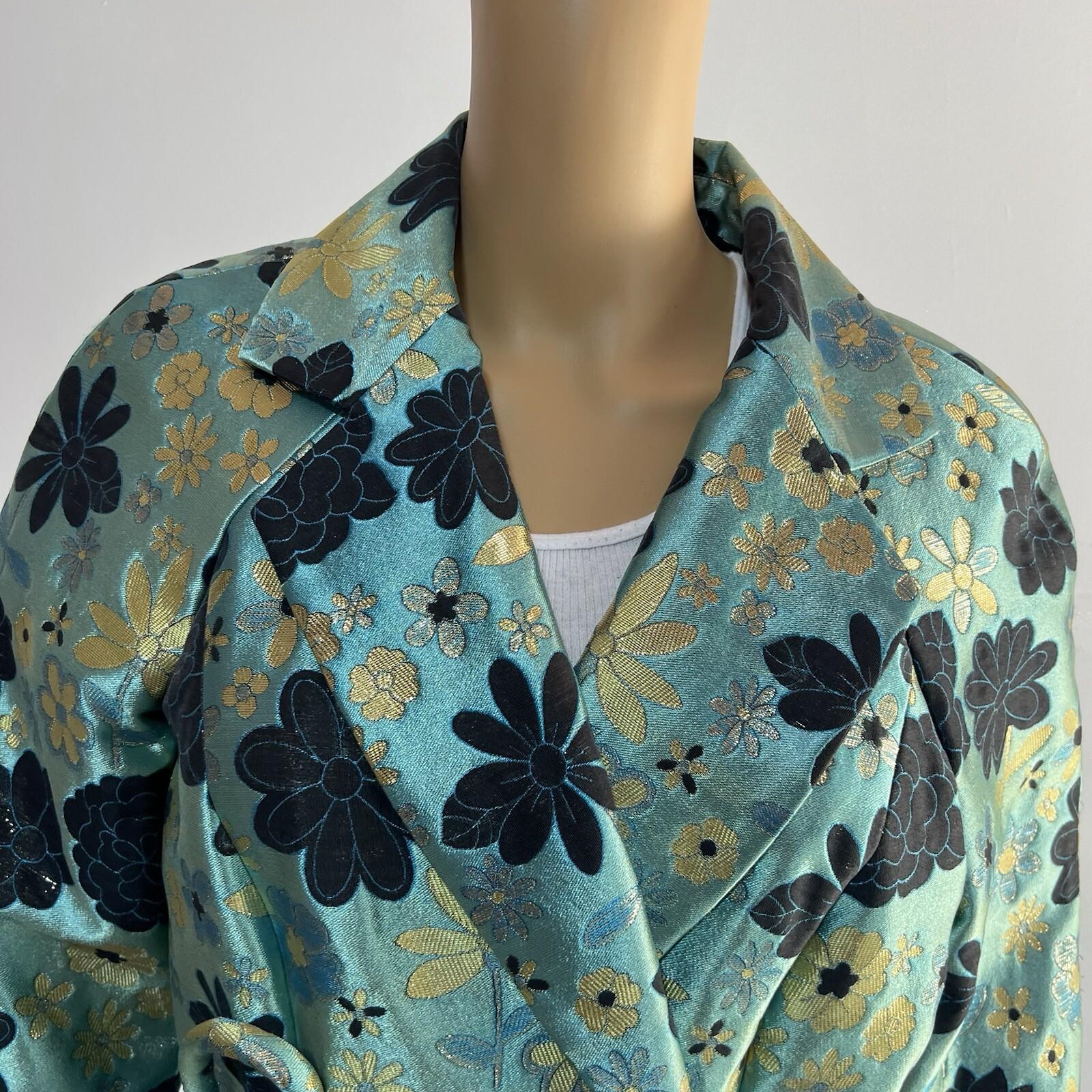 10-2968.jpg Dana Buchman Cotton Polyester Blazer Size 8 Sequin Floral Belted Open Front
