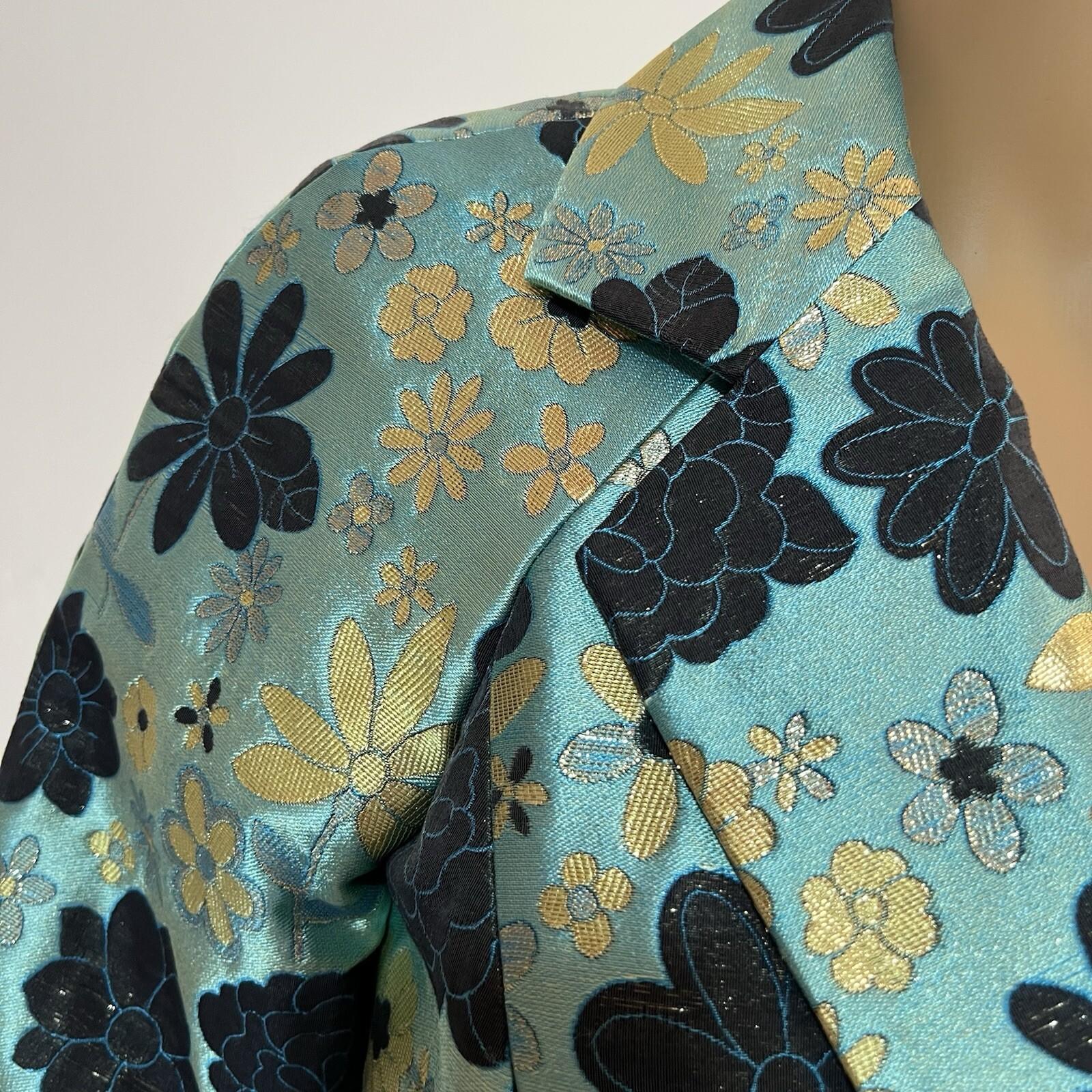 10-2969.jpg Dana Buchman Cotton Polyester Blazer Size 8 Sequin Floral Belted Open Front