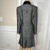 John Meyer Polyester Rayon Skirt Suit 12 Gray Floral Faux Fur Collar 2 Piece