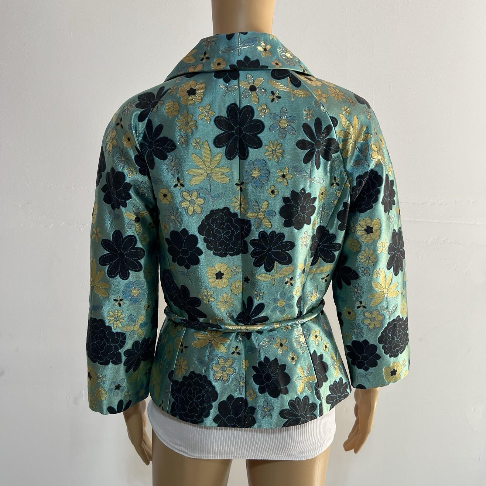 10-2970.jpg Dana Buchman Cotton Polyester Blazer Size 8 Sequin Floral Belted Open Front