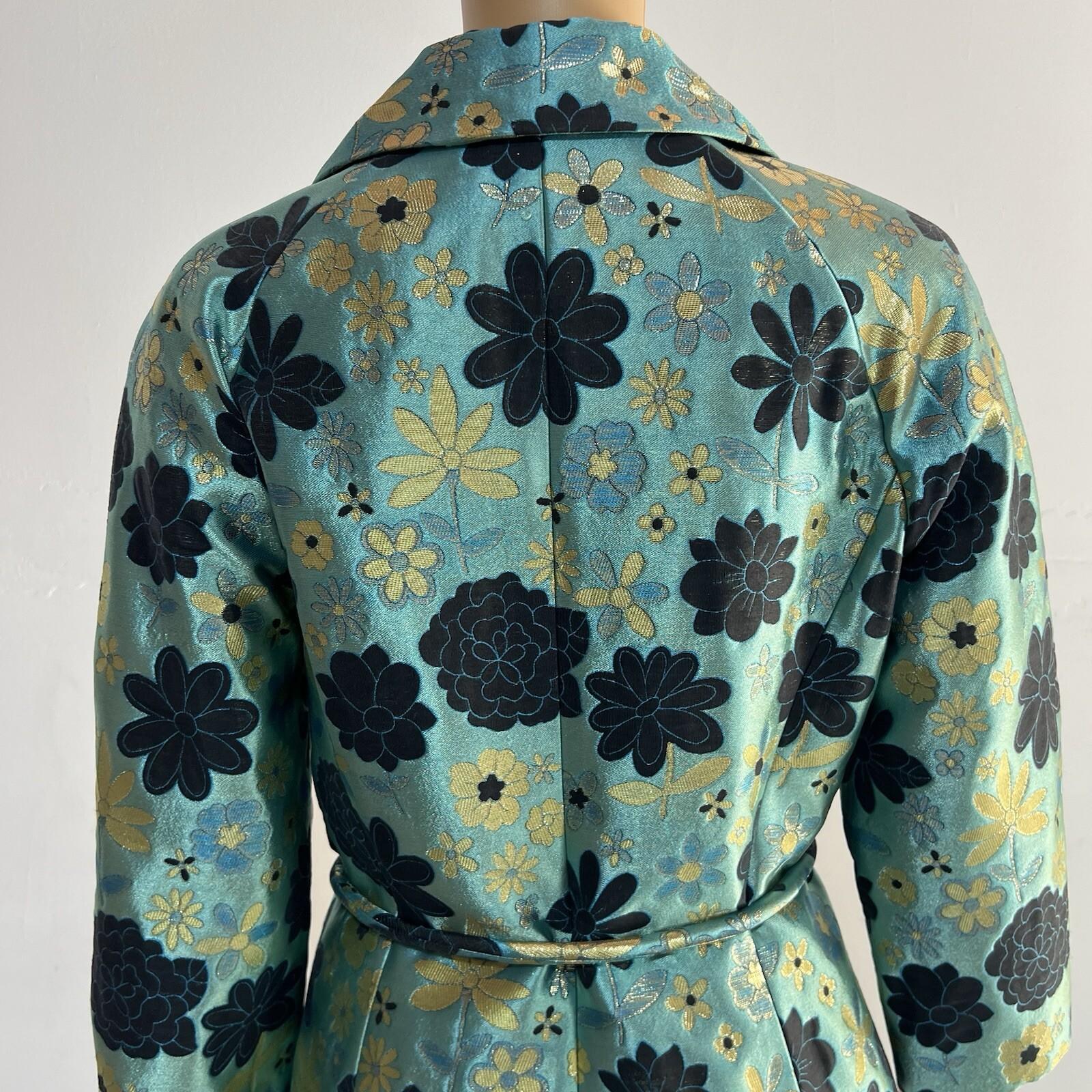 10-2971.jpg Dana Buchman Cotton Polyester Blazer Size 8 Sequin Floral Belted Open Front