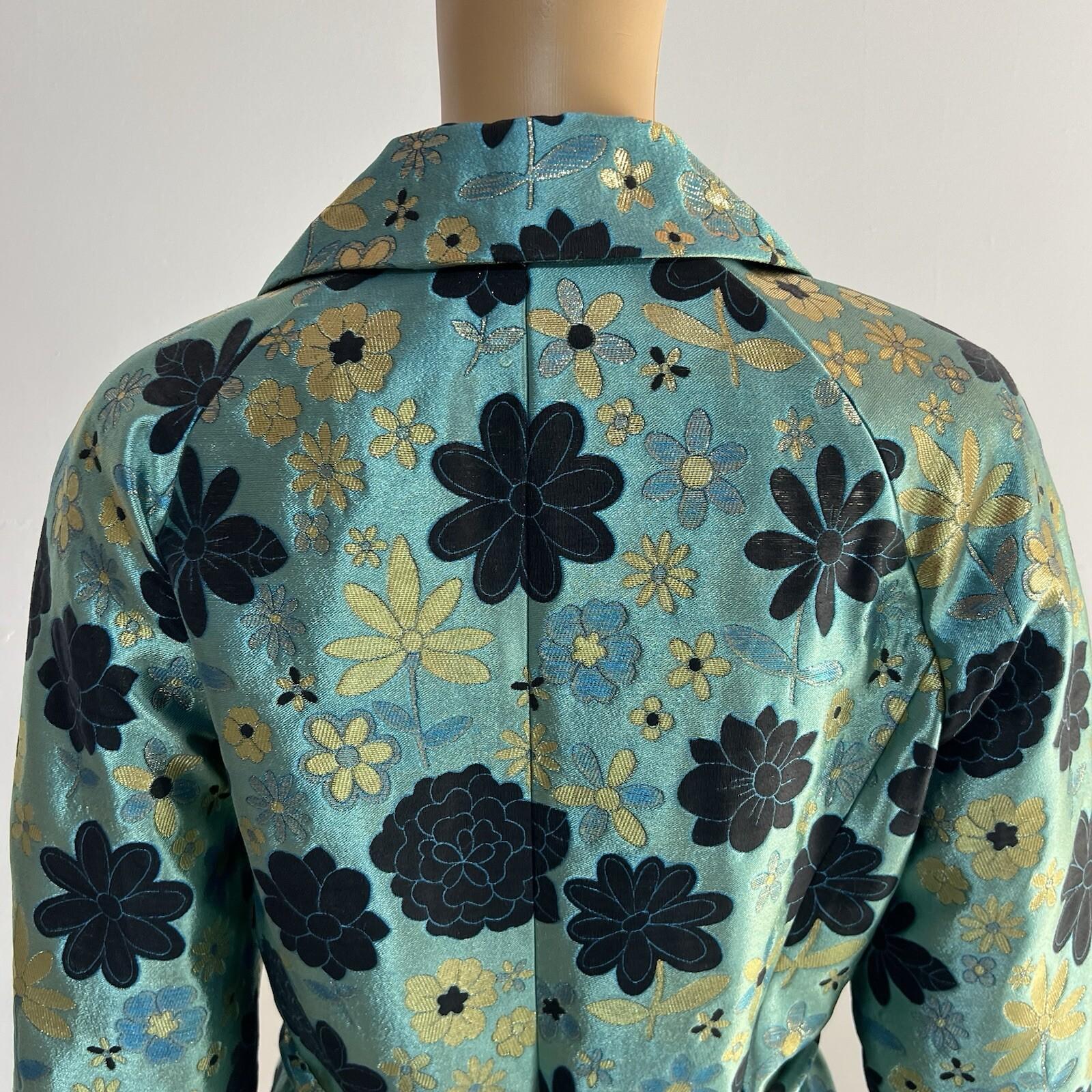 10-2972.jpg Dana Buchman Cotton Polyester Blazer Size 8 Sequin Floral Belted Open Front