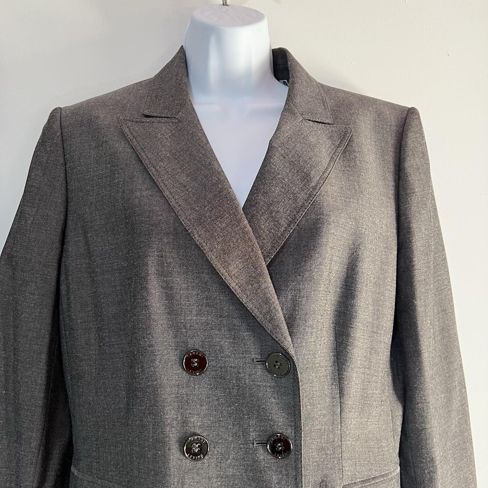Tahari ASL Polyester Rayon Pant Suit Size 12 Gray Double Breasted Career 2PC New