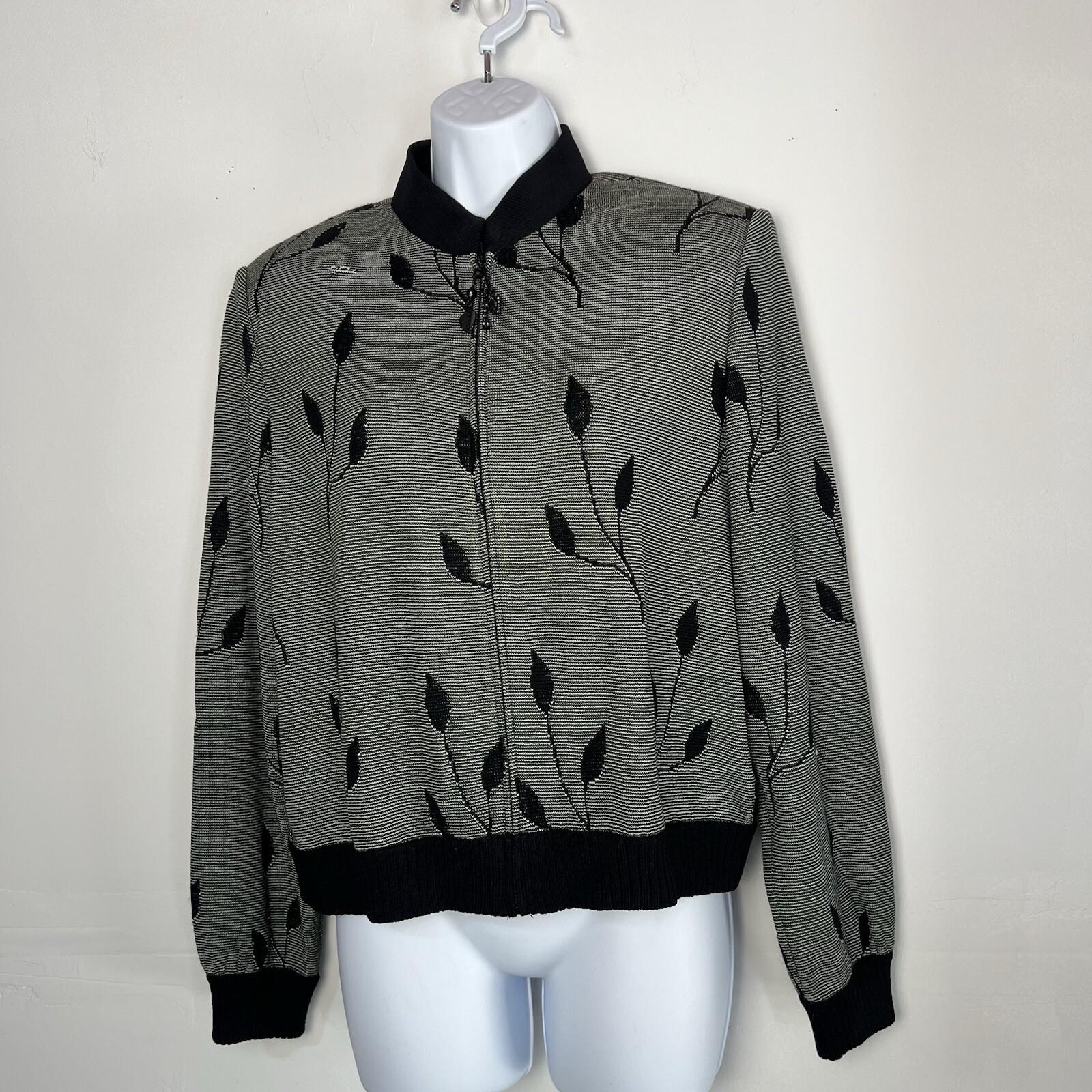 St John Collection By Marie Gray Knit Jacket Size 8 Zip Up Front Leaf Print