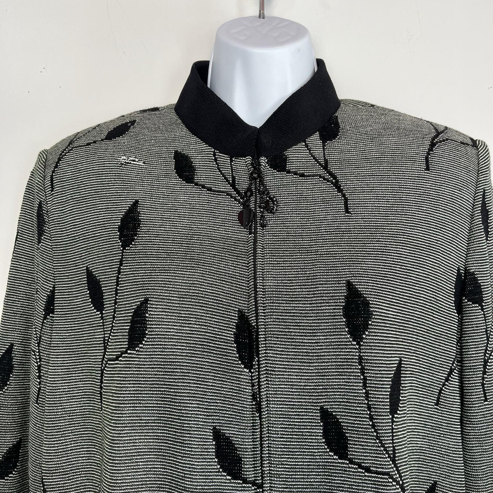 St John Collection By Marie Gray Knit Jacket Size 8 Zip Up Front Leaf Print