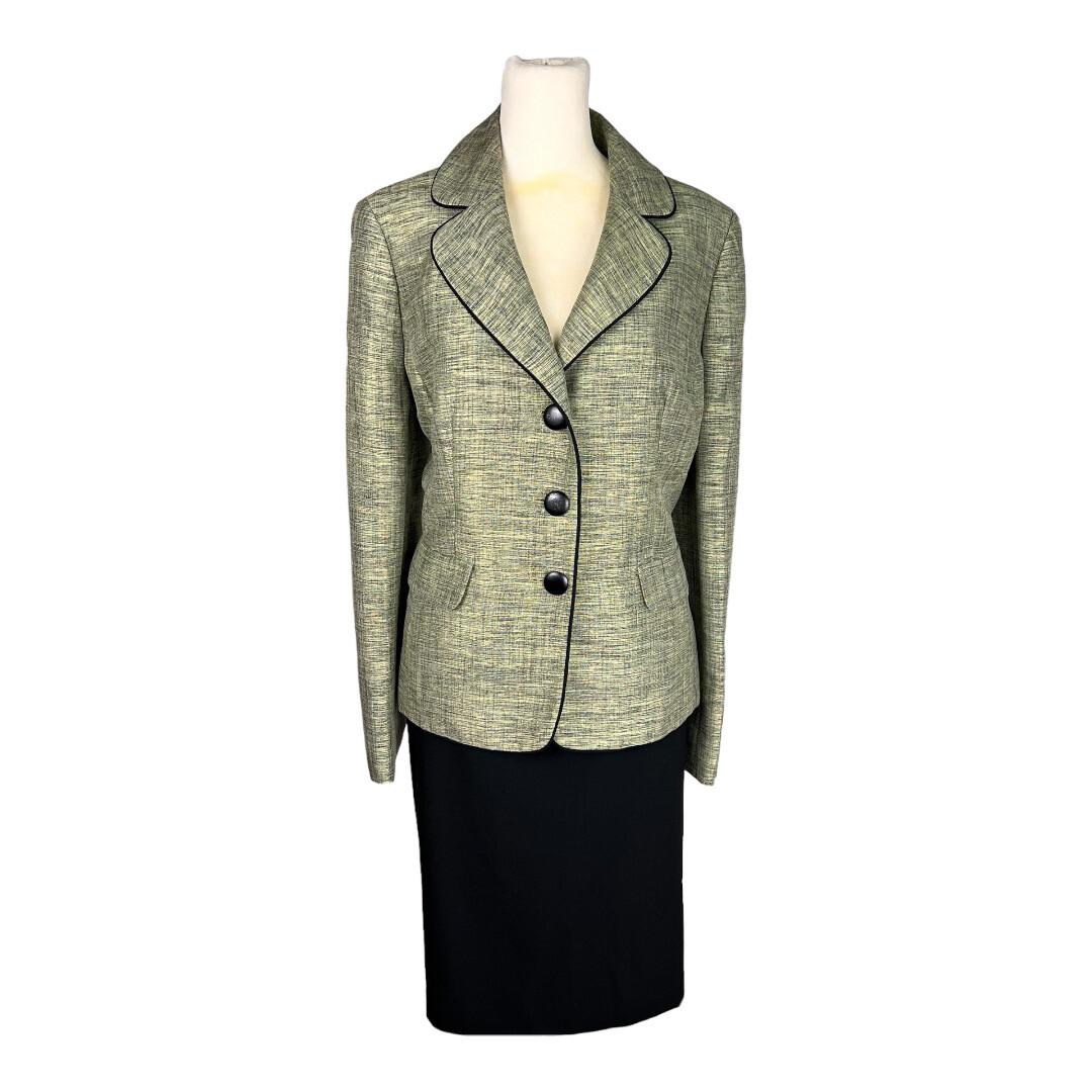 KASPER 2PC Green Black Polyester Notch Collar Skirt (Size 12P) Suit (Size 12)