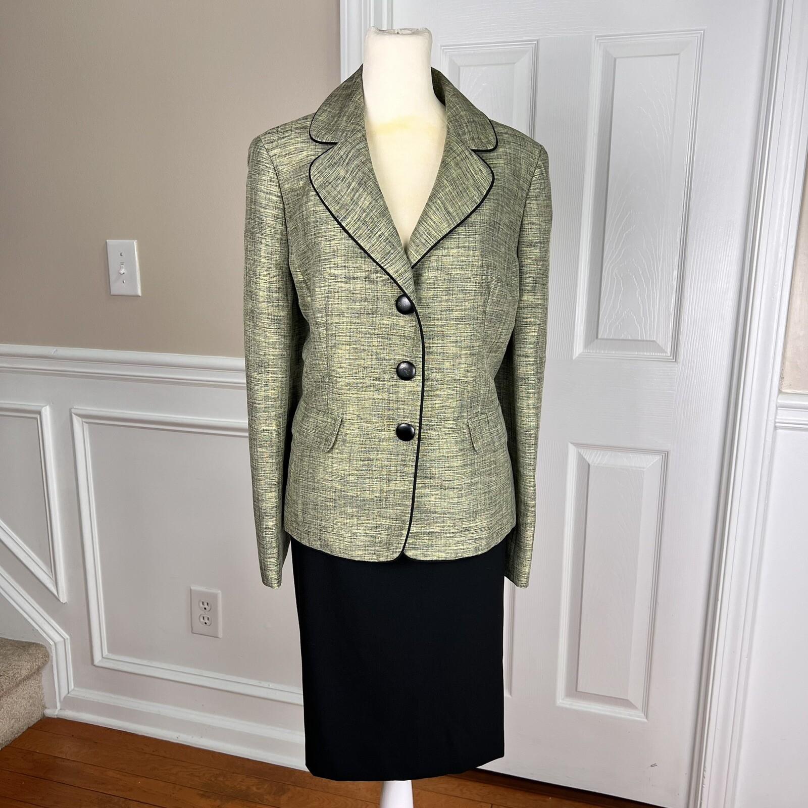 KASPER 2PC Green Black Polyester Notch Collar Skirt (Size 12P) Suit (Size 12)
