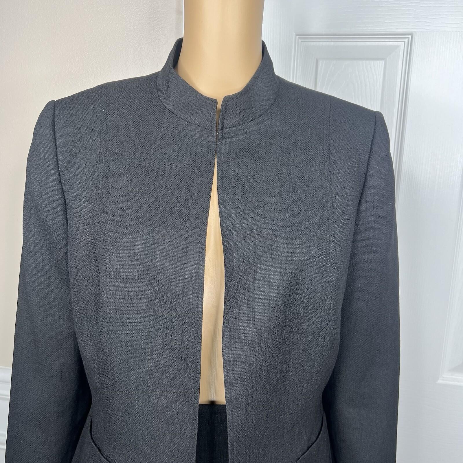 Tahari ASL Polyester Skirt Suit 12 Black Stand Collar Lined Career Cocktail 2PC