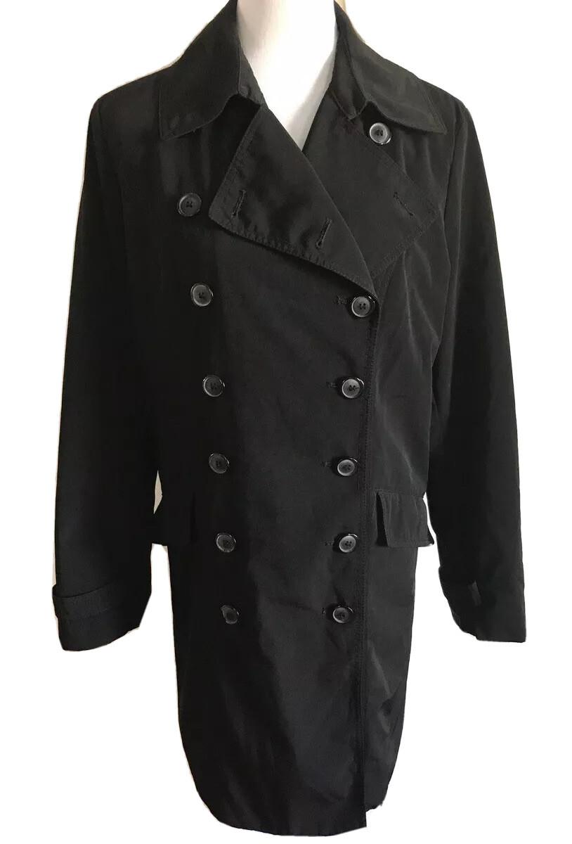 New York and Company Women Black Double Breasted Rain Coat Trench size Large