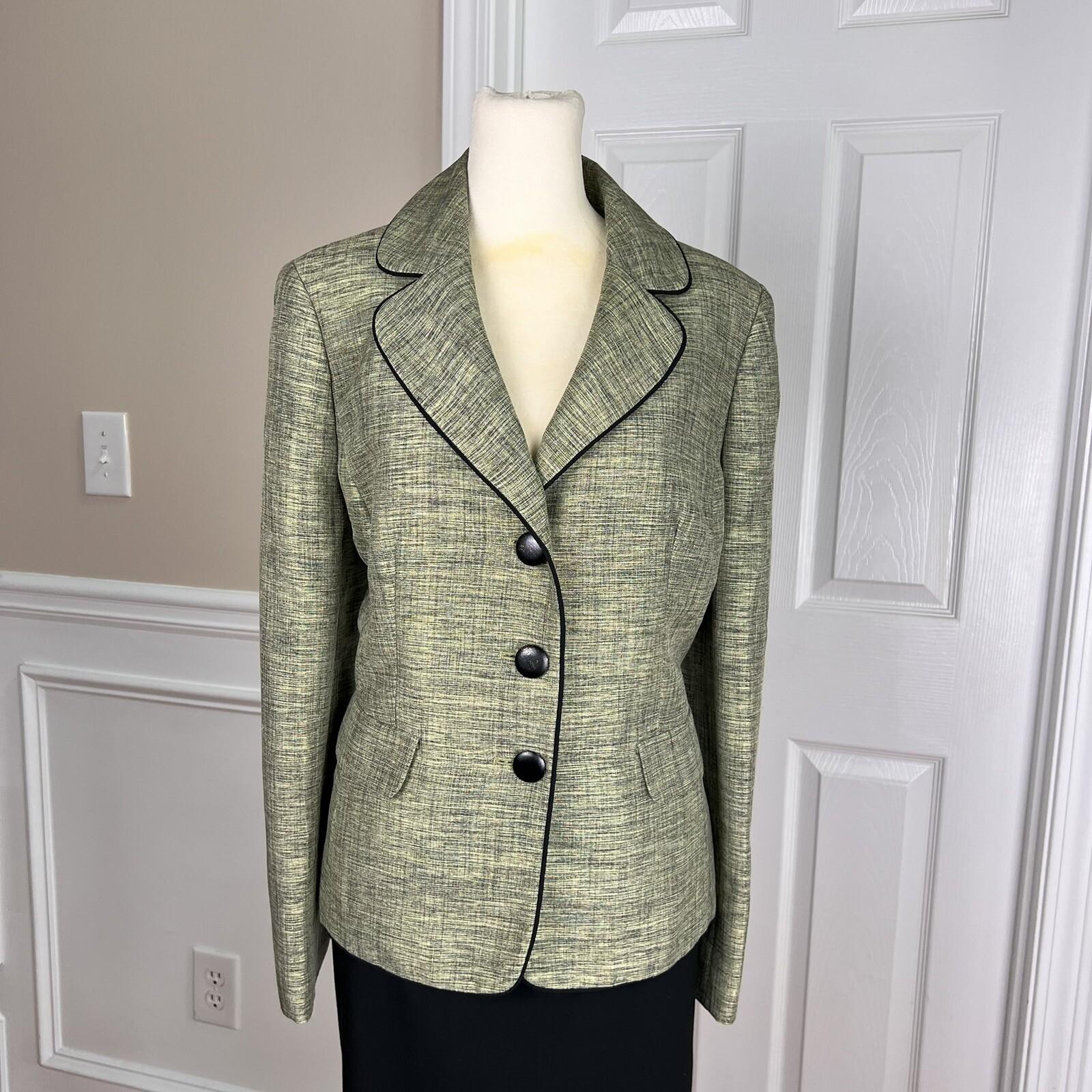 KASPER 2PC Green Black Polyester Notch Collar Skirt (Size 12P) Suit (Size 12)