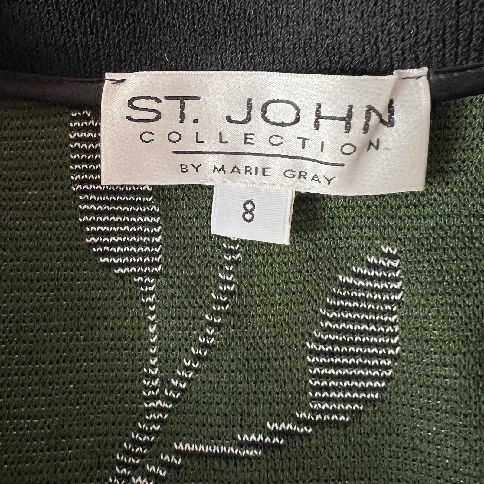 St John Collection By Marie Gray Knit Jacket Size 8 Zip Up Front Leaf Print