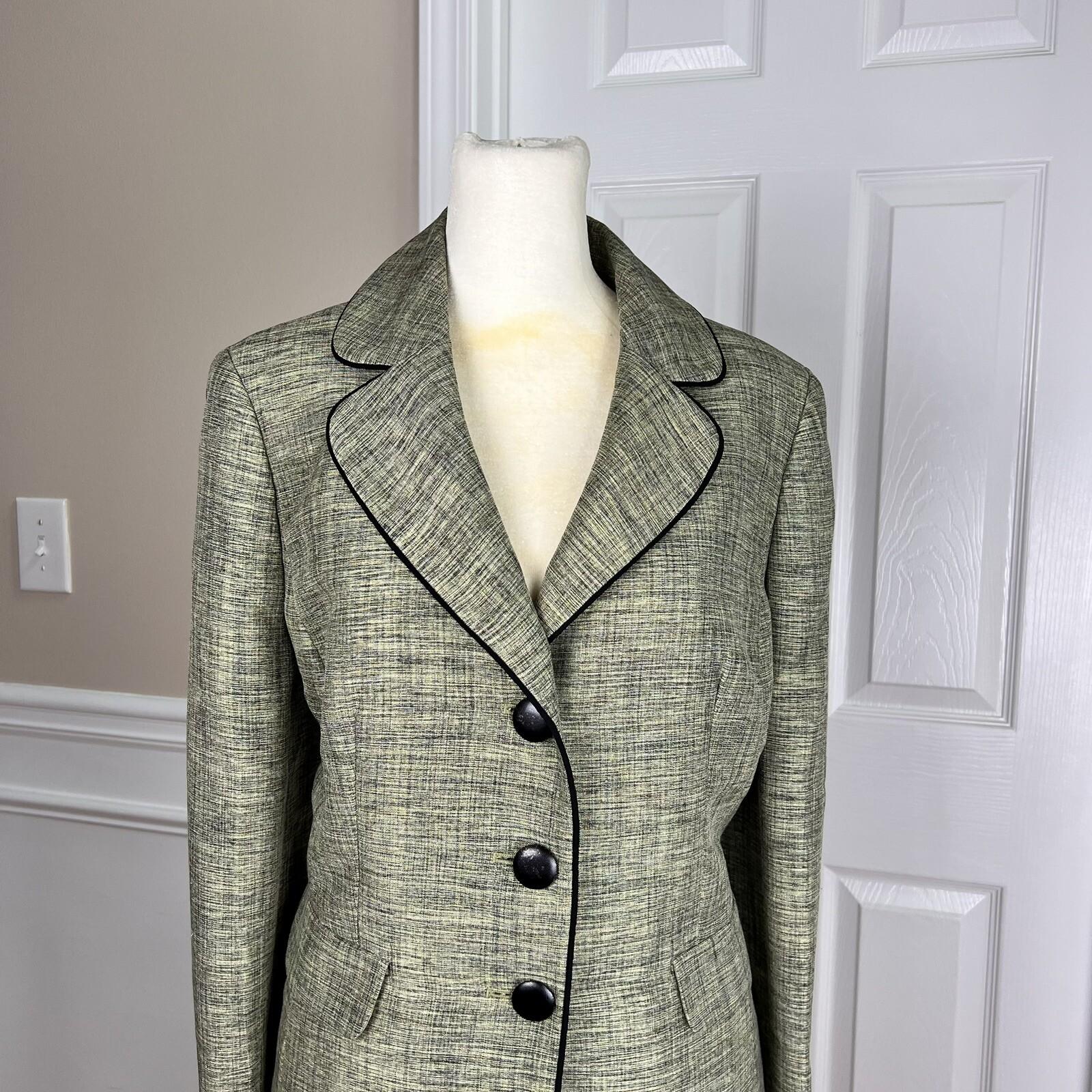 KASPER 2PC Green Black Polyester Notch Collar Skirt (Size 12P) Suit (Size 12)